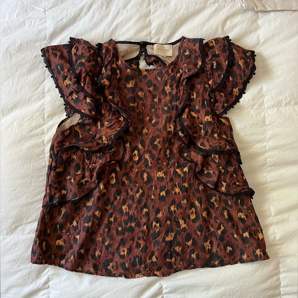 SEZANE Clarita Leopard Ruffle Blouse 36 4 S XS - Picture 7 of 11